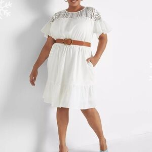 Lane Bryant Perfect Flutter Sleeve Fit & Flare Dress White Size 18 NWT